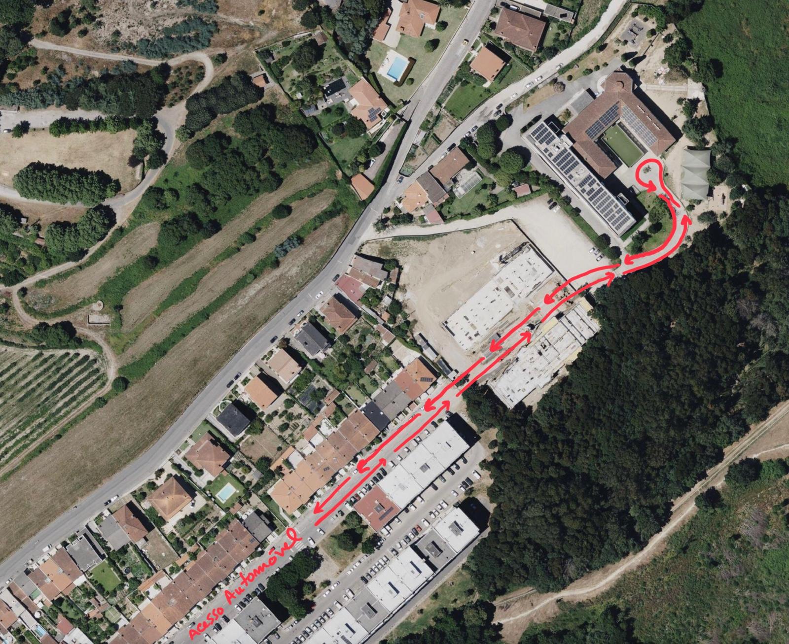 Mapa do percurso de acesso automóvel pela Rua José Gabriel Bacelar